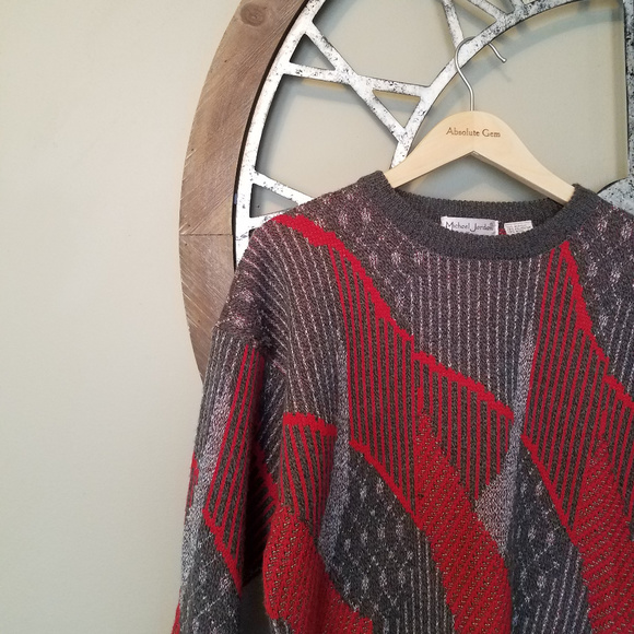 Vintage Other - Vintage Michael Jordan Abstract geometric Red & Gray Oversized Sweater - M